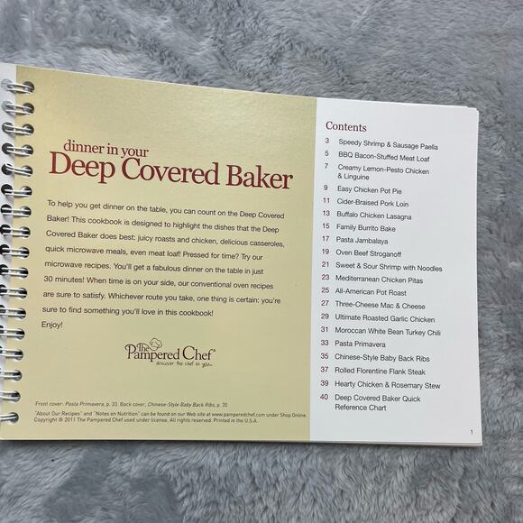 Pampered Chef Cookbook Dinner in Your Deep Covered Baker Spiralbound 6"x8" 2011‎ - Picture 3 of 9